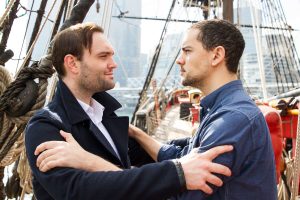 James Cook meets King Kalani’ōpu’u (Blake Erickson & Nicholas Starte). (Photo by Damien Higginbotham).