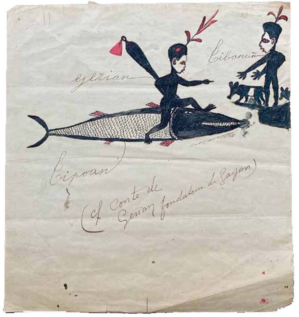 Drawing of Gerian on a shark