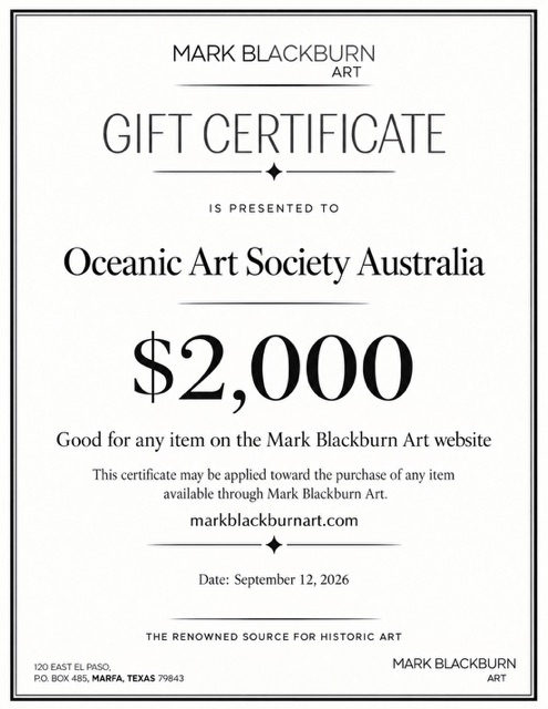 $2,000 Mark Blackburn Art gift voucher, second prize in the OAS Forum XIV raffle
